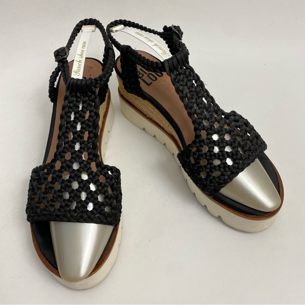 BIBI LOU Platform Sandals 7 - 7.5 / 38 Black Woven Ankle Strap Open Toe Wedge - Picture 12 of 16